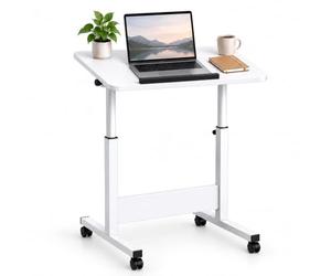 Relaxdays Height-Adjustable Laptop Desk, 67-90 cm, White | Tilting, castors, C-shape for sliding under, MDF, metal, computer table for sofa, armchair & bed, standing desk
