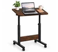 Relaxdays Height-adjustable laptop table, 67-90 cm, black/brown | Tilting, castors, C-shape, industrial, MDF, metal, laptop table for sofa, armchair & bed, PC table