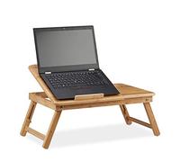 Relaxdays Height-Adjustable Laptop Table, Bamboo Lapdesk with Drawer, HxWxD: 30 x 69 x 35 cm, Natural