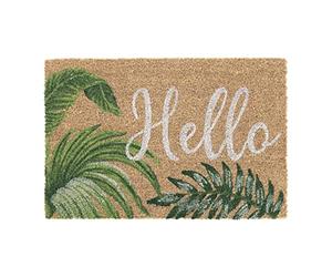 Relaxdays Hello Leaves Doormat Coir Rubber, 40 x 60 cm, Welcome Door Mat Inside & Outside, Non-Slip, Natural Coir/Green