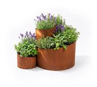 Relaxdays Herb Spiral, H x W x D: 43 x 61 x 41 cm, 3 Segments, Rust, Steel, Herb Pyramid Garden, Herb Bed, Brown