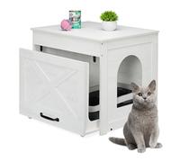 Relaxdays Hidden Cat Litter Cabinet with Drawer and Scratching Post HLP 53.5 x 60 x 51.5 cm, White Grey