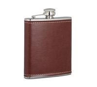 Relaxdays Hip Flask 200 ml, Stainless Steel Pocket Flask with Faux Leather Sleeve, Small Portable Flask, Brown