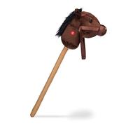 Relaxdays Hobby Horse with Neighing & Galloping Sounds for Children, Ride-On Horse Toy for Toddlers, 67 cm, Brown