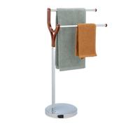 Relaxdays Holder, 2 Bars, Free-Standing, for Hand & Bath, Bathroom Towel Rail, Steel & MDF, Silver/Brown, 81 x 47 x 25 cm