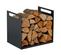 Relaxdays Holder, Metal, Modern, HWD: 35x40x30 cm, Rack, Firewood, Stacked Logs, Black, 100% Iron, 35 x 40 x 30 cm