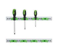 Relaxdays Holder Wall Bracket, Set of 2, Broom Storage with Hooks, 4 Clamps Each for Garden Tools, Silver/Green, 4 x 50 x 5 cm