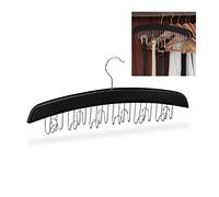 Relaxdays, Hooks for 12 Belts, 360° Rotatable Hanger, Wood, 17.5 x 43 x 5.5 cm, for Wardrobe, Black/Silver