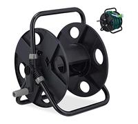 Relaxdays Hose Reel, 30 m 1/2" Hoses, Freestanding, H x W x D: 38 x 42 x 31 cm, Steel, Plastic, Black/Grey