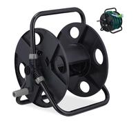Relaxdays Reel, 30 m 1/2" Hoses, Freestanding, H x W x D: 38 x 42 x 31 cm, Steel, Plastic, Black/Grey