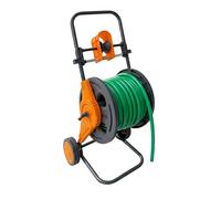 Relaxdays Hose Trolley 60m, Click Coupling, Hose Guide, 2 Wheels, Plastic/Steel, Grey/Orange, 86x41x37cm