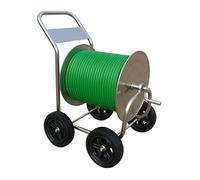 Relaxdays Hose Trolley, up to 200 m, Mobile Hose Reel, HBT 100 x 73 x 57 cm, Hose Dispenser, Stainless Steel, Silver