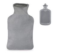 Relaxdays Hot Water Bottle, 1.5 Litre, with Cover, Children & Adults, Rubber, with Screw Cap, Pain Relief, Grey, 33.5 x 18.5 x 4 cm