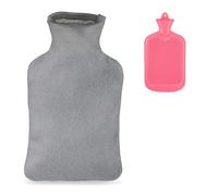 Relaxdays Hot Water Bottle, 1.5 Litre, with Cover, Children & Adults, Rubber, with Screw Cap, Pain Relief, Pink/Grey, 33.5 x 18 x 4 cm