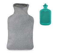 Relaxdays Hot Water Bottle, 2 Litre, with Cover, Children & Adults, Rubber, with Screw Cap, Pain Relief, Turquoise/Grey, 36 x 19.5 x 5 cm