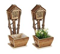 Relaxdays Hotel with Planter, Set of 2, Small Nesting Box, bee hive for The Garden, Natural Wood, 46 x 19 x 24.5 cm