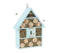 Relaxdays Insect Hotel, Nesting Aid for Wild Bees, HWD: 38x29x9 cm, Honeybees for Garden & Balcony, Blue, Wood, 38x29x9cm