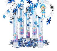 Relaxdays Ice Age Party Popper 40 cm Set of 5, Effect Height 6-8m, Snow Flakes for Birthdays, Confetti Shower, White-Blue