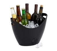 Relaxdays Ice Bucket, 8 litres, Drinks Cooler with Handles, Bottle Chiller for Wine, Champagne & Beer, Plastic, Black