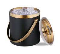 Relaxdays Ice Cube Bucket, Stainless Steel, Double-Walled, with Lid & Handle, 1.5 Litre, Wine, Bottle Cooler Black/Gold, 17 x 17 x 16 cm