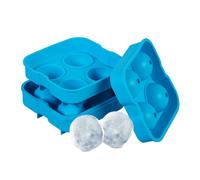 Relaxdays Ice Cube Tray, Set of 2, Reusable, Silicone Mould, 4 Compartments Each, Safe BPA-Free, Sphere 4.5 cm, Blue, 5 x 12.5 x 12.5 cm