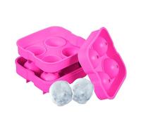 Relaxdays Ice Cube Tray, Set of 2, Reusable, Silicone Mould, 4 Compartments Each, Safe BPA-Free, Sphere 4.5 cm, Pink, 5 x 12.5 x 12.5 cm