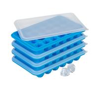 Relaxdays Ice Cube Tray, Set of 4, Reusable, Silicone Mould, 24 Diamond Shapes, Freezer, with Lid, Blue/Transparent, 3 x 20.5 x 12.5 cm
