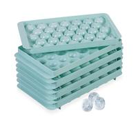 Relaxdays Ice Tray, Round, Set of 4, Reusable, 2.5 cm Balls, 33 Individual Sphere Cubes, Mould, Plastic Turquoise, 3 x 24.5 x 14.5 cm