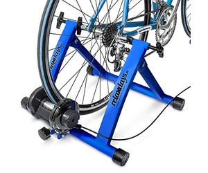 Relaxdays Indoor Bicycle Resistance Trainer, 6 Gears, for 26-28" Wheels Indoor Cycling Stand, Cardio Workout, Blue/Green