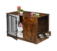 Relaxdays Indoor Dog Crate with 2 Bowls