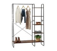 Relaxdays Industrial Coat Rack with 6 Shelves, Hooks, Clothes Rail, 160x120x45 cm, Black/Brown