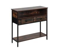 Relaxdays Industrial Console Table with 2 Drawers, MDF & Metal, Slim Design, 80x80x30 cm, Dark Brown