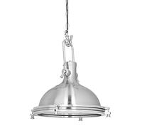 Relaxdays Industrial Iron Hanging Lamp, Round Frosted Glass Pendant Light, Painted Ceiling Lamp, Silver