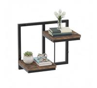 Relaxdays Industrial Metal & Wood-Effect Wall Shelf, 2-Tier Floating Shelf, 29x32.5x19 cm, Black/Brown