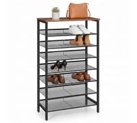 Relaxdays Industrial Shoe Rack, 8 tiers, black/brown | H x W x D: 137 x 75 x 30 cm, wood-effect shelf, metal