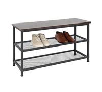 Relaxdays Industrial Shoe Rack, holds 6 pairs, HWD 45x80x30 cm, metal shoe storage, 2 shelves, black/brown