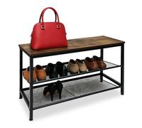 Relaxdays Industrial Shoe Rack with 2 Grid Shelves H x D 45 x 80 x 30 cm Wood Effect Black/Brown