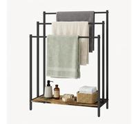 Relaxdays Industrial Towel Rack with Shelf, 81x60x28cm, 3 Bars, Dark Brown/Black