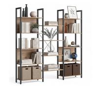 Relaxdays Industrial Wood Effect Bookcase, 14 Open Shelves, Light Brown, H166×W158×D24 cm