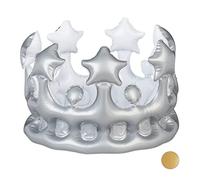 Relaxdays Inflatable Crown, Carnival Costume Accessory, Princess, King, Queen & Birthday Crown, Silver