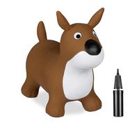 Relaxdays Inflatable Dog Hopper, Bouncing Toy, up to 50 kg, BPA Free, for Kids from 3 Years, with Air Pump, Brown/White, 45 x 25 x 53 cm