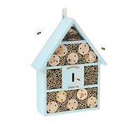 Relaxdays Insect Hotel, Nesting Aid for Wild Bees, HWD: 38x29x9 cm, Honeybees for Garden & Balcony, Blue, Wood, 38x29x9cm