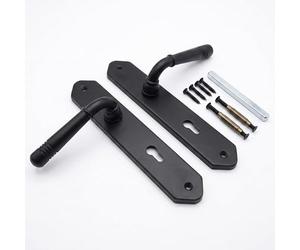 Relaxdays Interior Door Handle Set with Vintage Profile Cylinder, Metal Backplate, 23 x 13.5 cm, Matt Black
