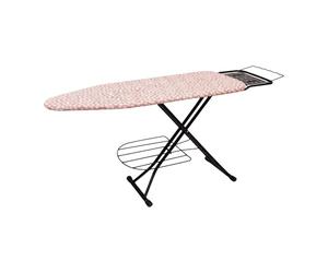 Relaxdays ironing board for steam irons, 110 x 33 cm, height-adjustable, folding, iron rest, floral cover, white-pink