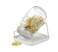 Relaxdays Jar, with Stand & Ceramic Bowl, Sprouting Glass, 850 ml, Plant Case, for Seed Cultivation, Transparent, 17.5 x 15 x 18 cm