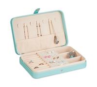 Relaxdays Jewellery Case, 70% plastic 20% velvet 10% fibreboard, Turquoise, 4.5 x 21 x 14.5 cm