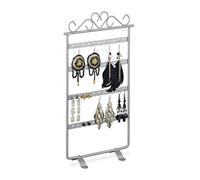 Relaxdays Jewellery Stand, Earrings Storage, H x W x D: approx. 30.5 x 16.5 x 6.5 cm, Metal, Silver