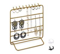Relaxdays Jewellery Stand, Necklaces, Earrings, Bracelets, Iron, H x W x D 21 x 20 x 10 cm, Gold