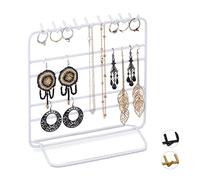 Relaxdays Jewellery stand, necklaces, earrings, bracelets, jewellery storage, organiser jewellery, HBT 21 x 20 x 10 cm, white, 1 piece