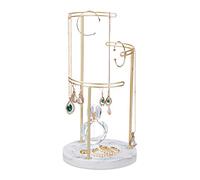 Relaxdays Jewellery Stand, Shelf, Chains, Earrings, Bracelets, 3 Metal Bars, H x D 35 x 18 cm, Iron, Marble, Gold